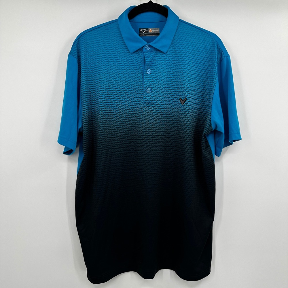 Callaway Opti-Dri Mens Large Blue Black Ombre Gradient Golf Polo Shirt Large